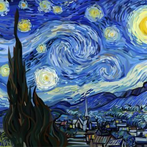 BT 1936603141, Fine Art “The Starry Night”, Vincent van Gogh painting in Low Poly style. Conceptual Polygonal Illustration, 50×70 cm