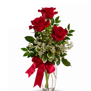 Bouquet of 3 red roses (50cm) in a vase