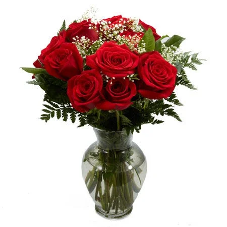 Bouquet of 10 red roses (60cm) in a vase