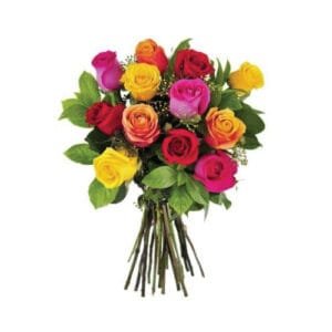 “Bright Saturday” 12 mixed roses with greeneries bouquet