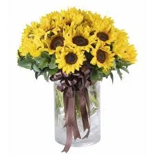 "Happy Sunny Day" bouquet of 24 sunflowers in a vase