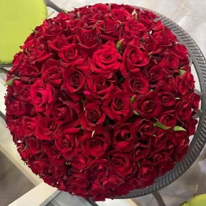 Red Velvet Hat Box with 100 red roses