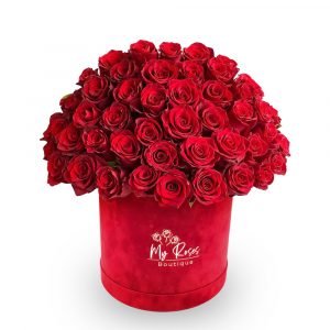 Red Velvet Hat Box with 100 red roses