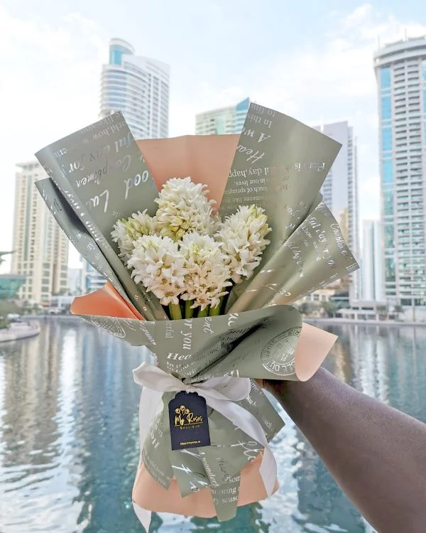 Bouquet of 5 white hyacinths