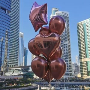 Set of 8 balloons (Rose Gold), 1 star, 1 heart, and 6 latex balloons