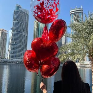 Set of balloons “I LOVE YOU” and 5 red hearts