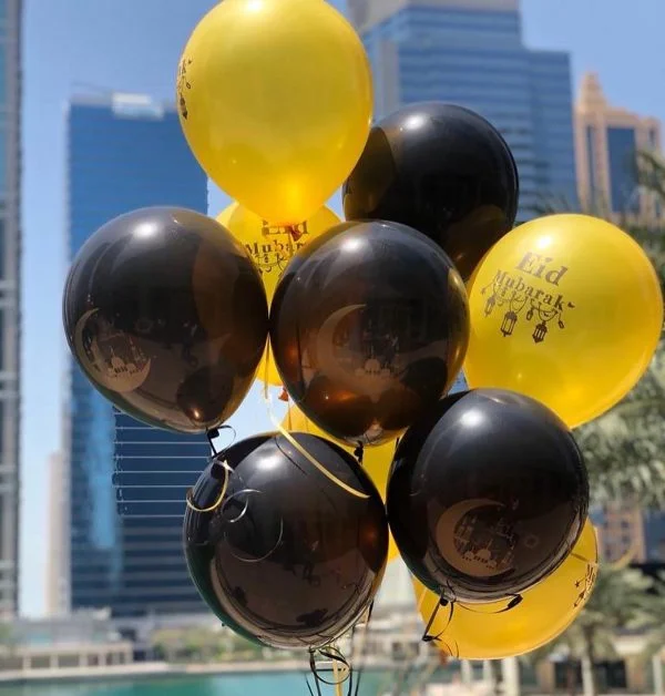 "Eid Mubarak" latex helium balloons, set of 10pcs (yellow/black)