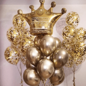 Set of 25pcs balloons (golden foil Crown, confetti, gold latex), BS-25P061