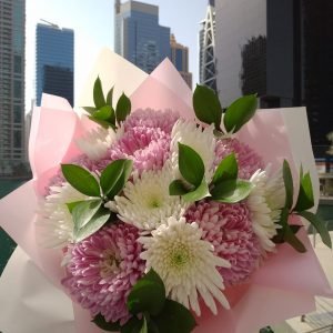 Bouquet Of 12 Pink And White Chrysanthemums