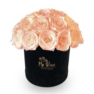 Black Velvet Box With 24 Peach Roses