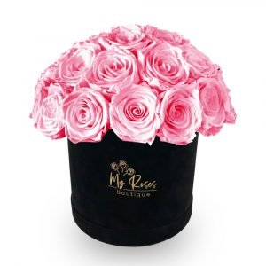 Black Velvet Box With 24 Pink Roses