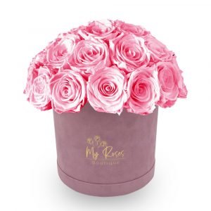 Lilac Velvet Box With 24 Pink Roses