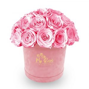 Pink Velvet Box With 24 Pink Roses