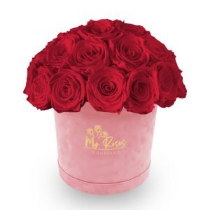 Pink Velvet Box With 24 Red Roses