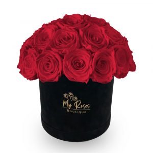 Black Velvet Box With 24 Red Roses