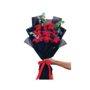 12 Red Roses & 2 Eucalyptus