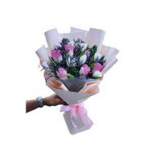 13 Mix White And Pink Tulips Bouquet