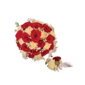 Bridal Bouquet With Boutonniere (Red roses and carnation)