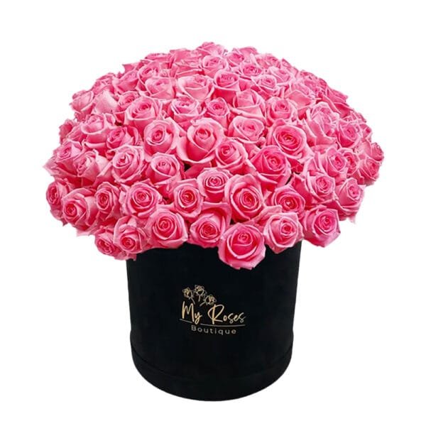 Black Velvet Box With 200 Pink Roses