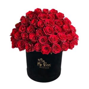 Black Velvet Box With 200 Red Roses