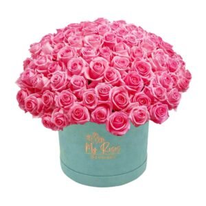 Blue Velvet Box With 200 Pink Roses