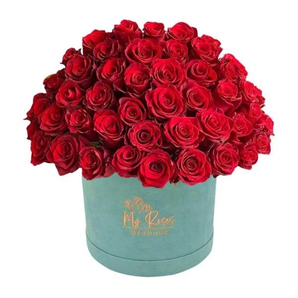 Blue Velvet Box With 200 Red Roses