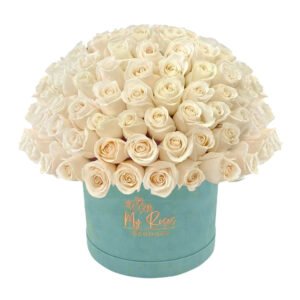 Blue Velvet Box With 200 White Roses