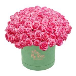 Light Green Velvet Box With 200 Pink Roses