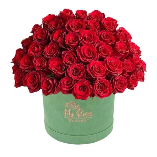 Light Green Velvet Box With 200 Red Roses