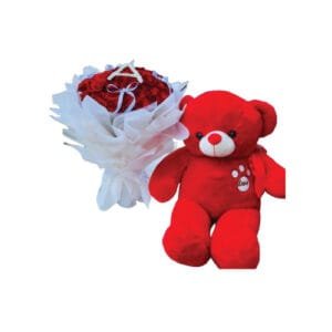 Elegance Red Bouquet And Red Teddy