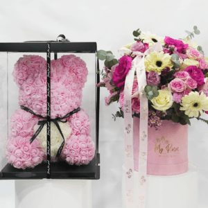 Blooming Dale Arrangements with Baby Pink Foam Teddy Bear 40cm