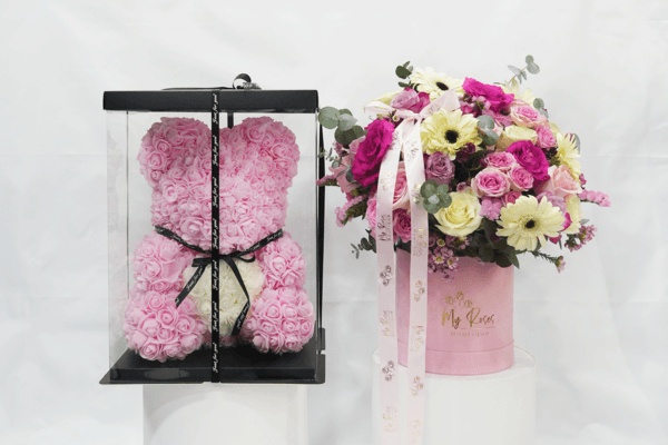 Blooming Dale Arrangements with Baby Pink Foam Teddy Bear 40cm