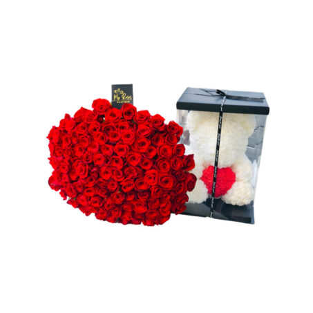 red roses with white teddy bear 40cm