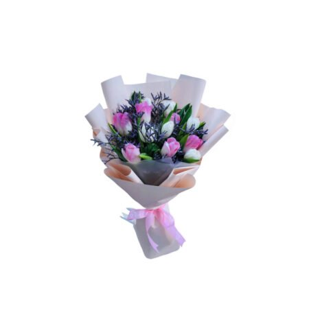 13 Mix White and Pink Tulips Bouquet