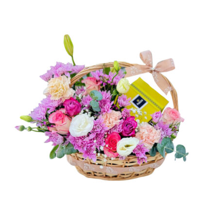 Basket Pink Arrangement with Patchi Chocolate