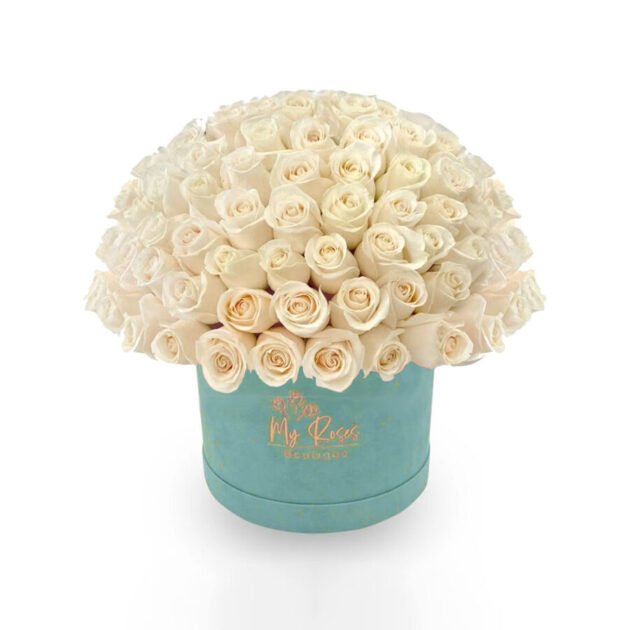 Light Blue Velvet Box with White Roses
