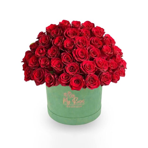 Light Green Velvet Box with Red Roses
