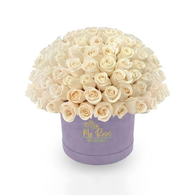 Light Purple Velvet Box with White Roses