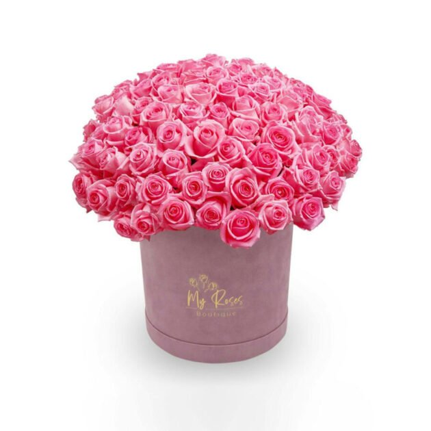 Lilac Velvet Box with Pink Roses