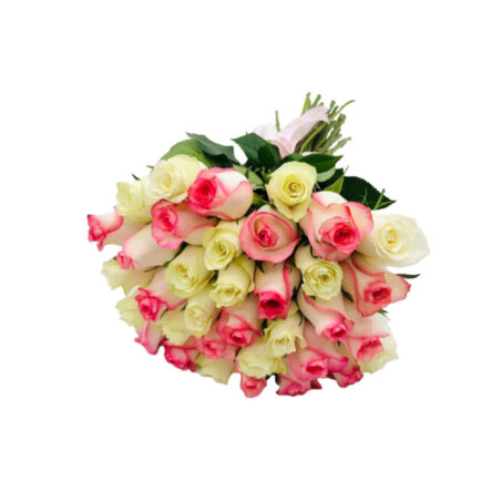 35 white and pink roses bouquet
