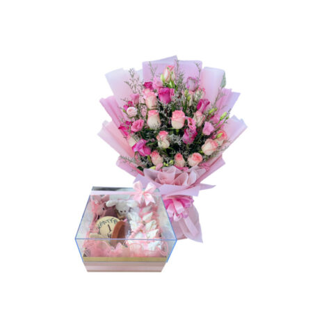 Baby girl gift with bouquet