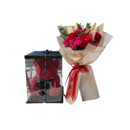 Devine bouquet with teddy bear