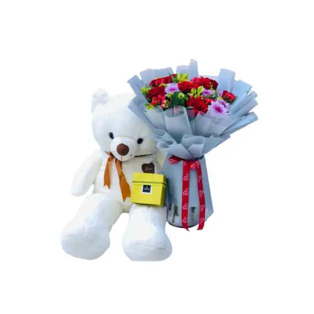 Mystical Harmony Bouquet with 40cm Bear White