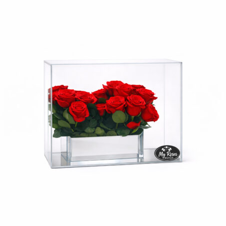 Elegant Preserved Red Flower with crystal clear box