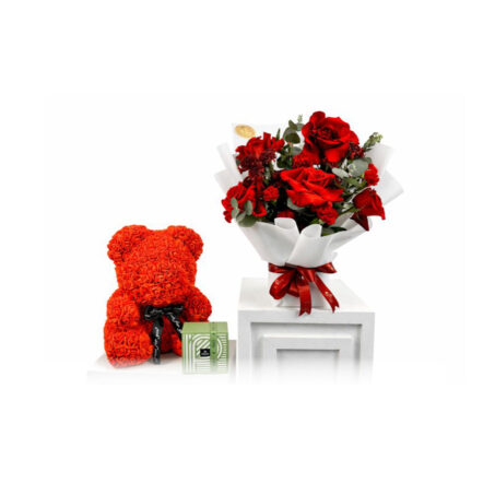 Red Beauty Arrangement with patchi and Teddy 40cm