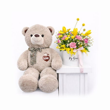 cheerful arrangement with brown teddy 100cm