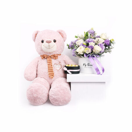 Lilac Arrangement with Teddy and Ferrero in Box