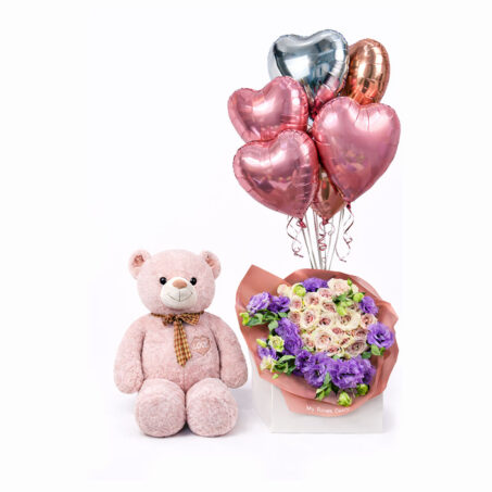 purple perfection with teddy and balloon