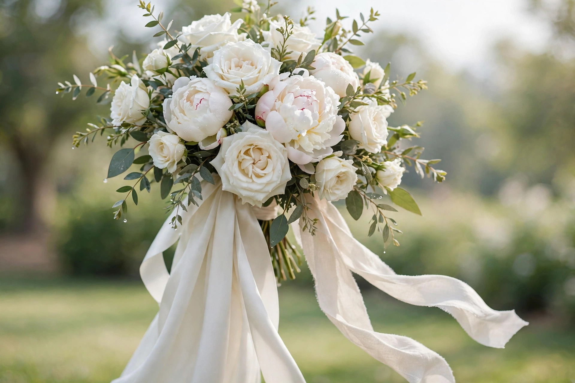 Elegant white rose and peony bridal bouquet