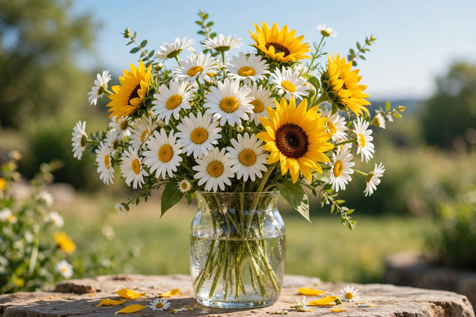 Bright daisies and sunflowers get well soon bouquet